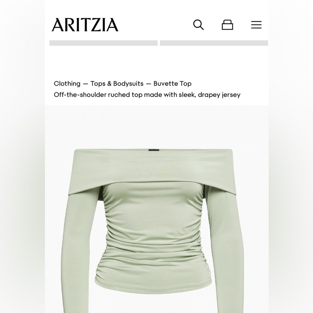 Aritzia Off-the-Shoulder Ruched Top - Light Green